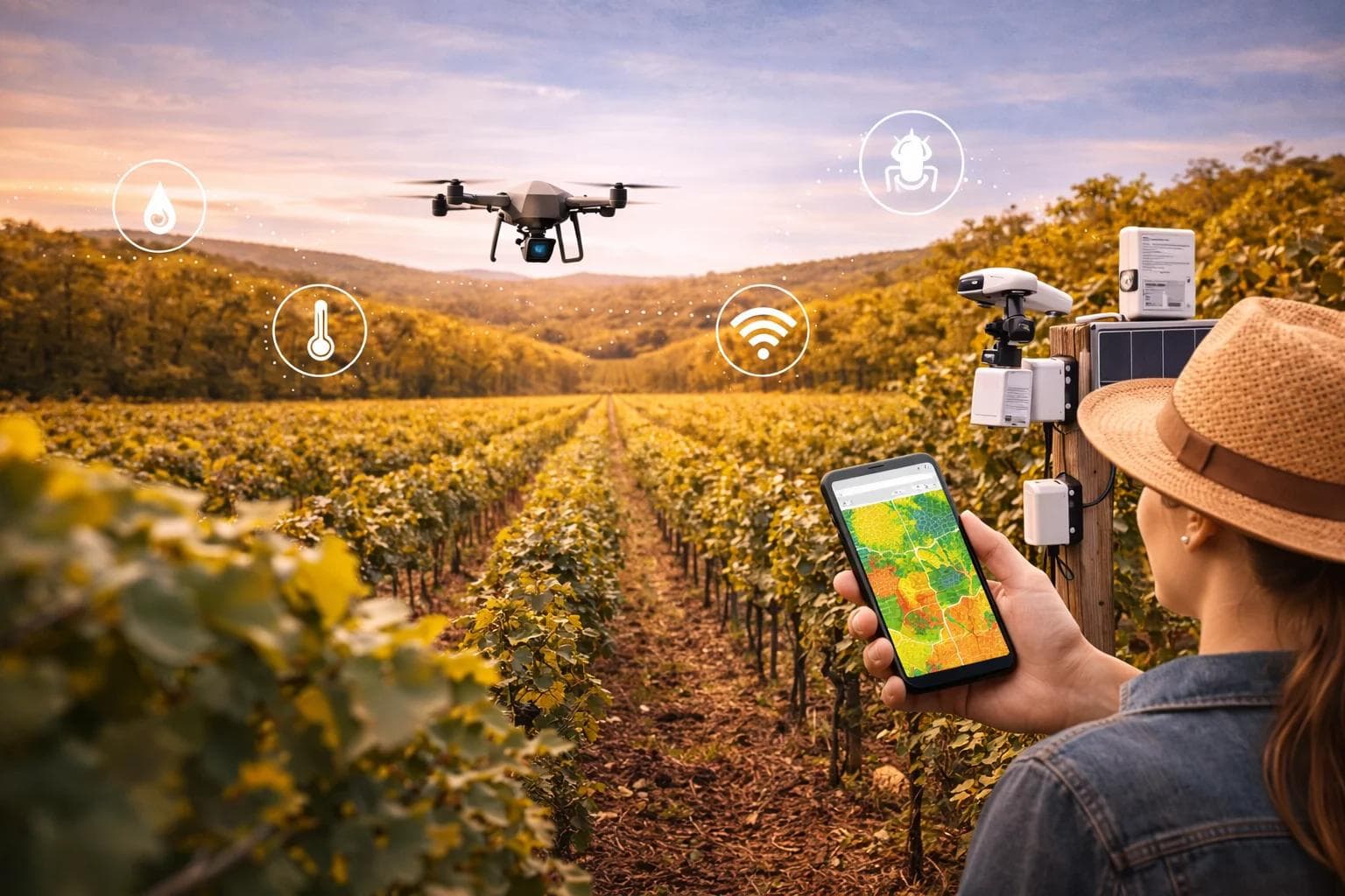 Vineyard manager monitoring precision viticulture data