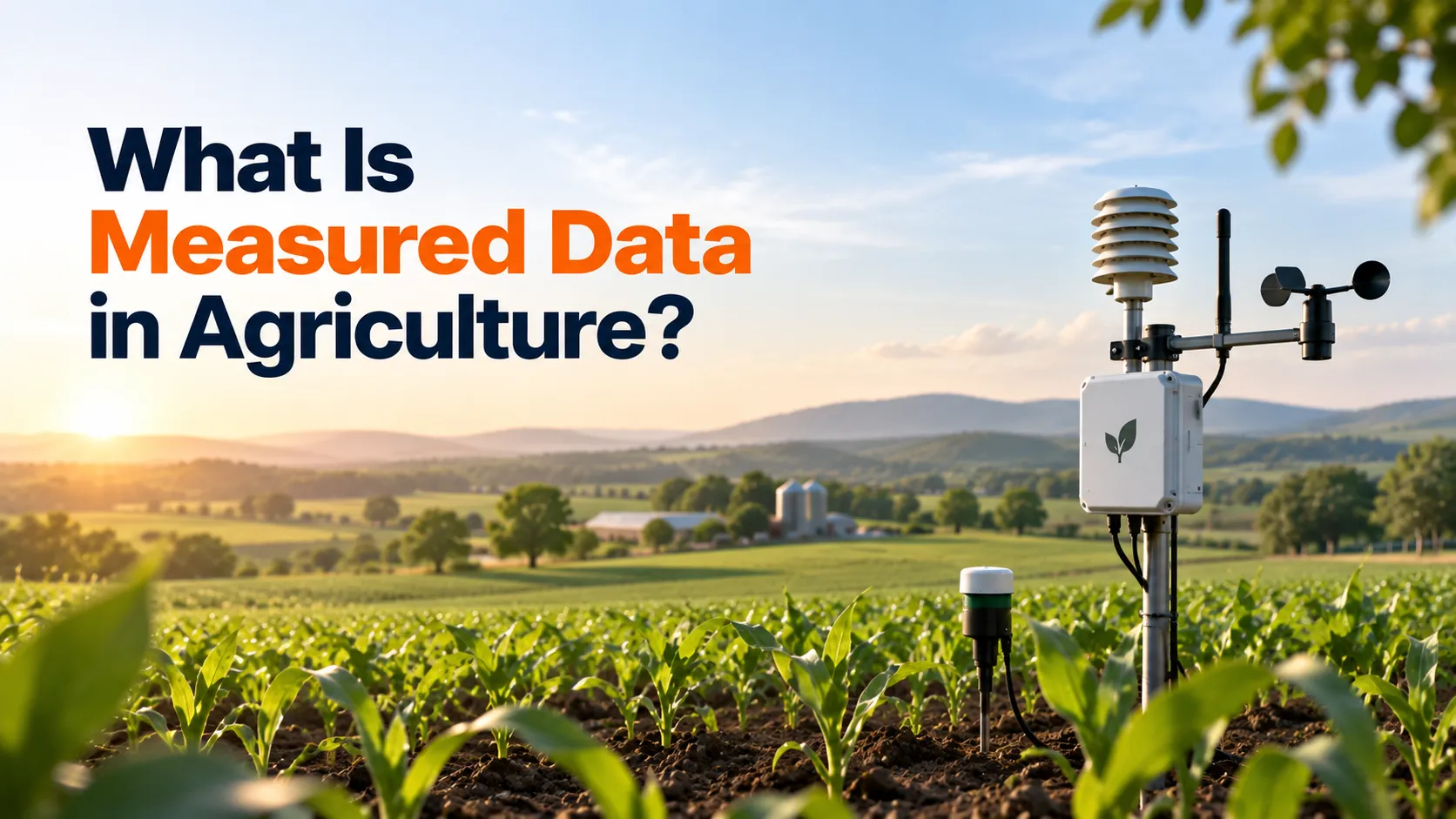 Agricultural weather station and sensors measuring field conditions and collecting real-time farm data.