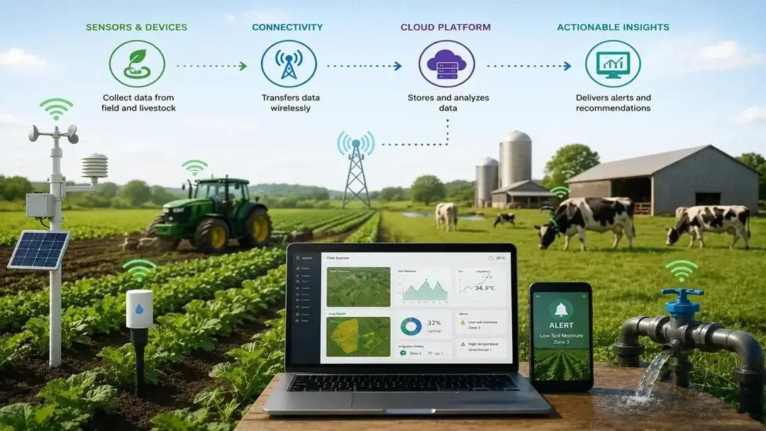 agriculture farm view and IoT technology