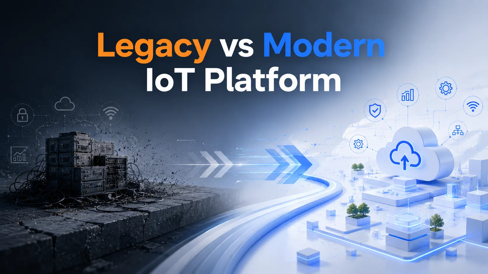 Legacy IoT platform compared with a modern cloud-based IoT platform.