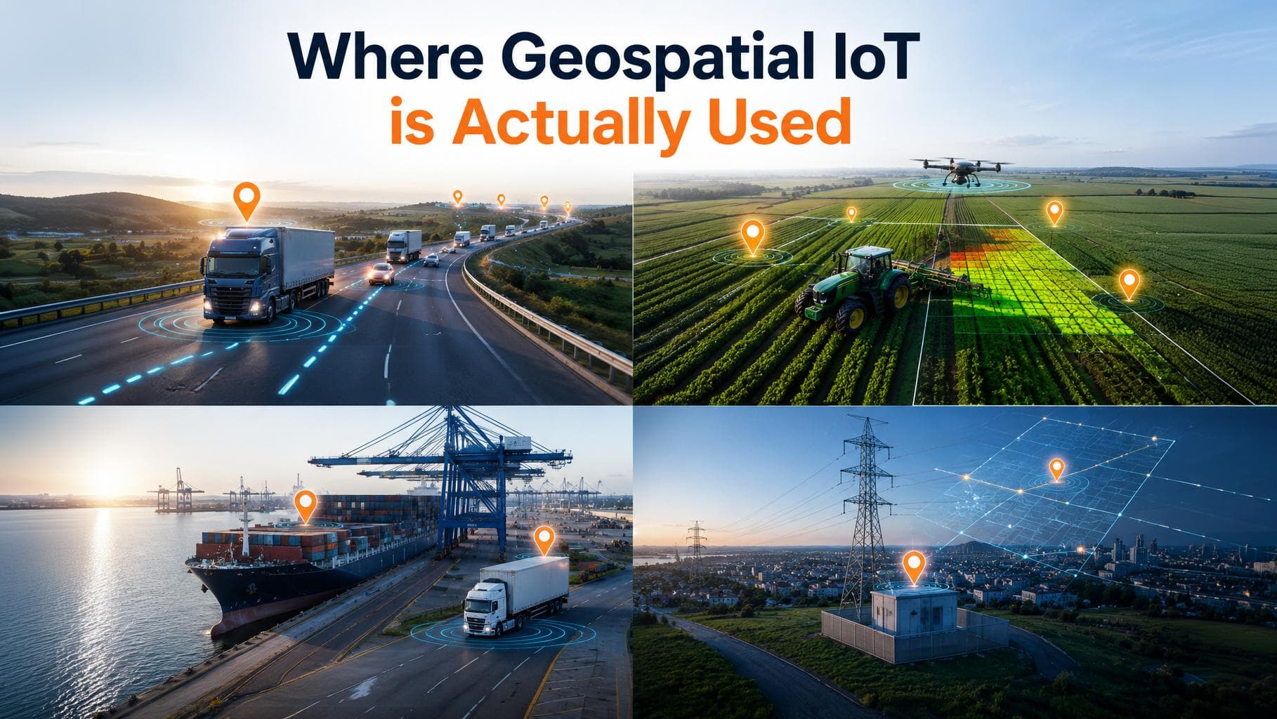 Four geospatial IoT use cases: fleet tracking, farming, port logistics, and utilities