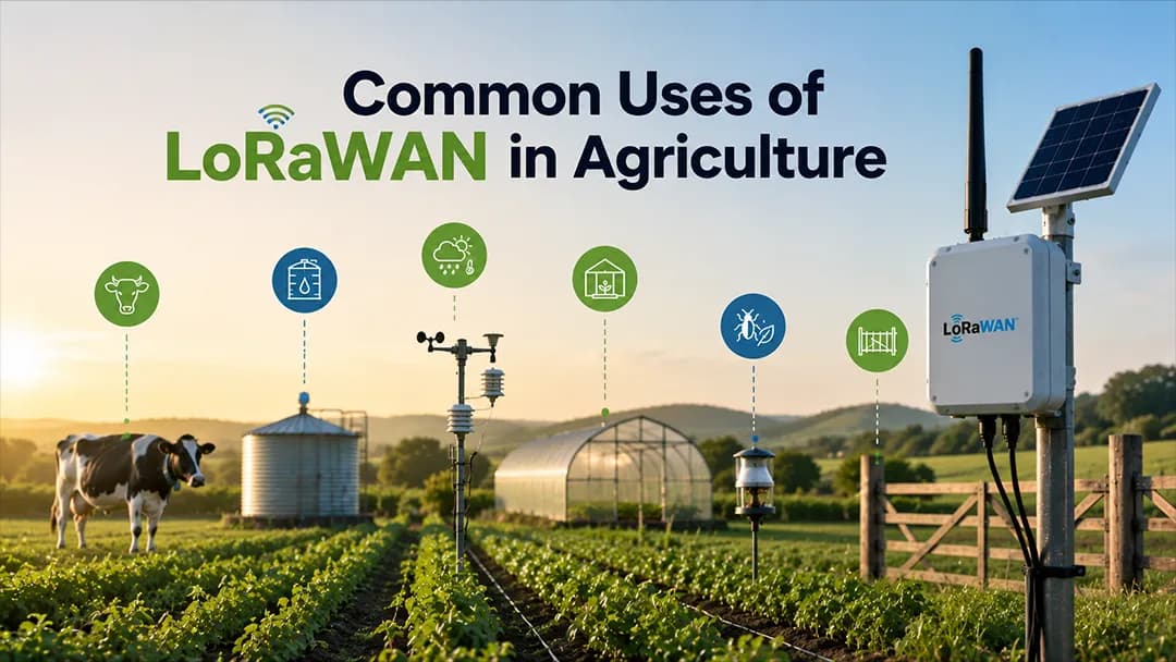 LoRaWAN gateway connected to farm monitoring sensors
